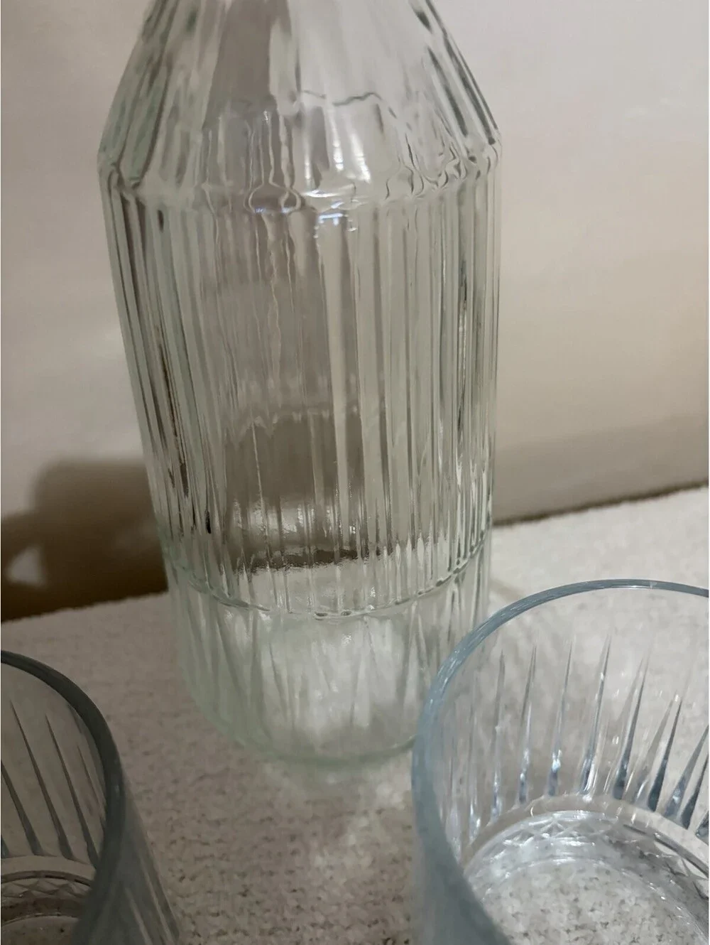 3 Piece Clear Glass Decorative Decanter and Glass Set